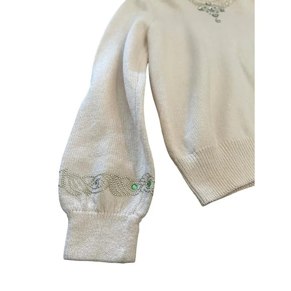 Vintage St. John Cream Beaded Sequin Embroidery knit Sweater Size Small - Picture 10 of 11